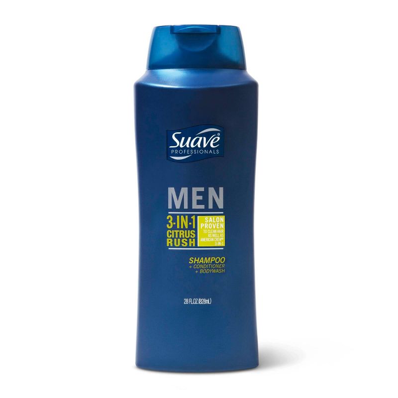 Suave Men 3-in-1 Shampoo Conditioner Body Wash for Gentle Cleansing and Conditioning Citrus Rush - 28 fl oz