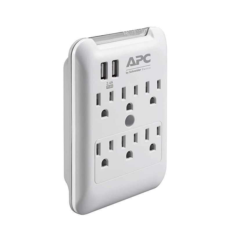Wall Outlet Plug Extender, Surge Protector with USB Ports, PE6WU2, (6) AC Multi Plug Outlet, 540 Joule Surge Protection