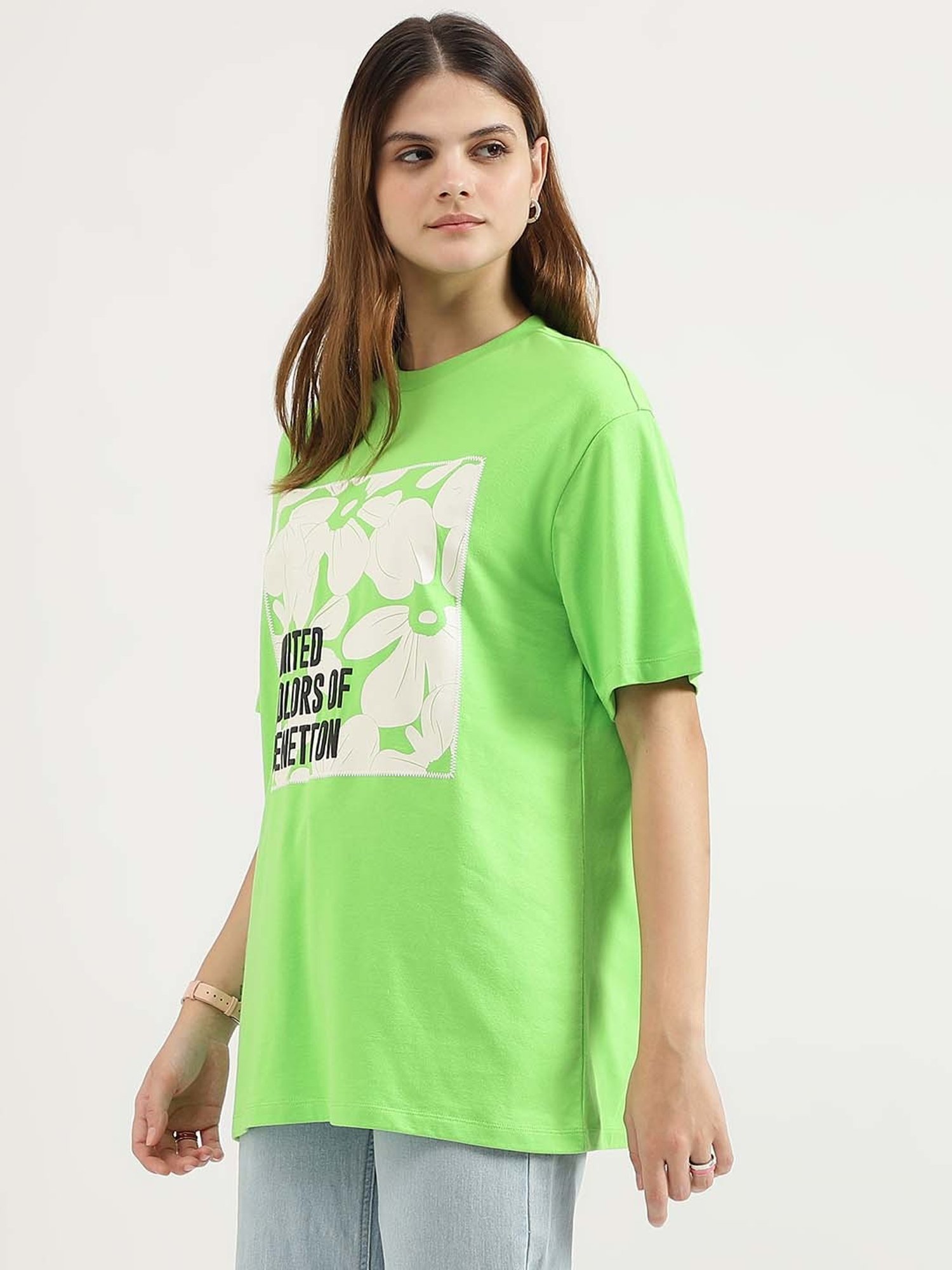 United Colors of Benetton Green Cotton Printed T-Shirt