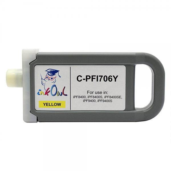 InkOwl Compatible Ink Cartridge Replacement for CANON PFI-706Y (700ml, Yellow) for iPF8400, iPF8400S, iPF8400SE, iPF9400, iPF9400S printers