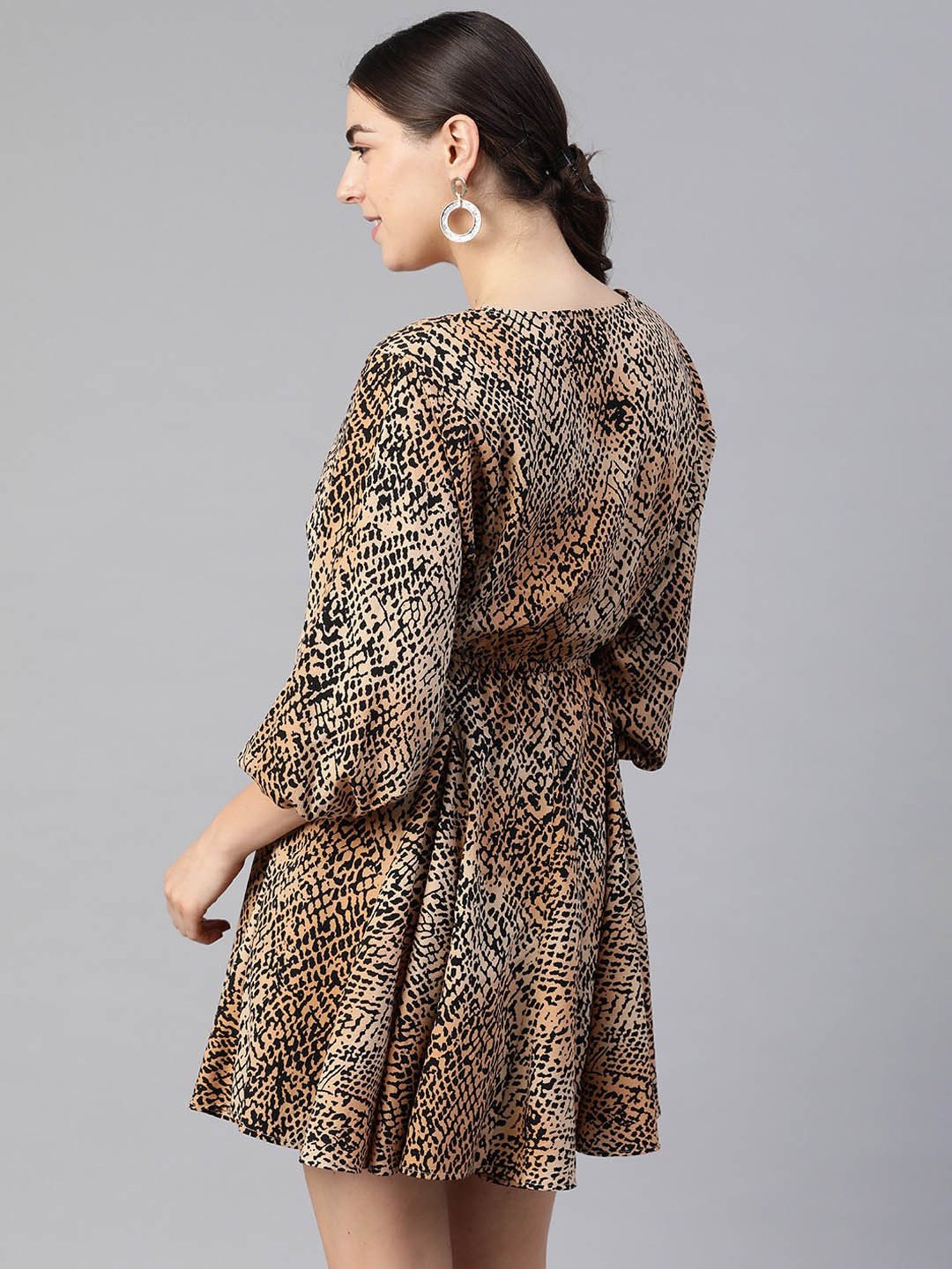 KASSUALLY Beige Animal Print Fit & Flare Dress