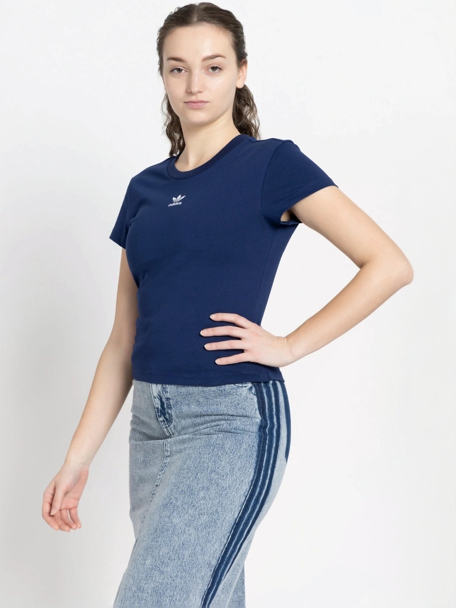 Adidas Originals Blue Cotton Plain Sports T-Shirt