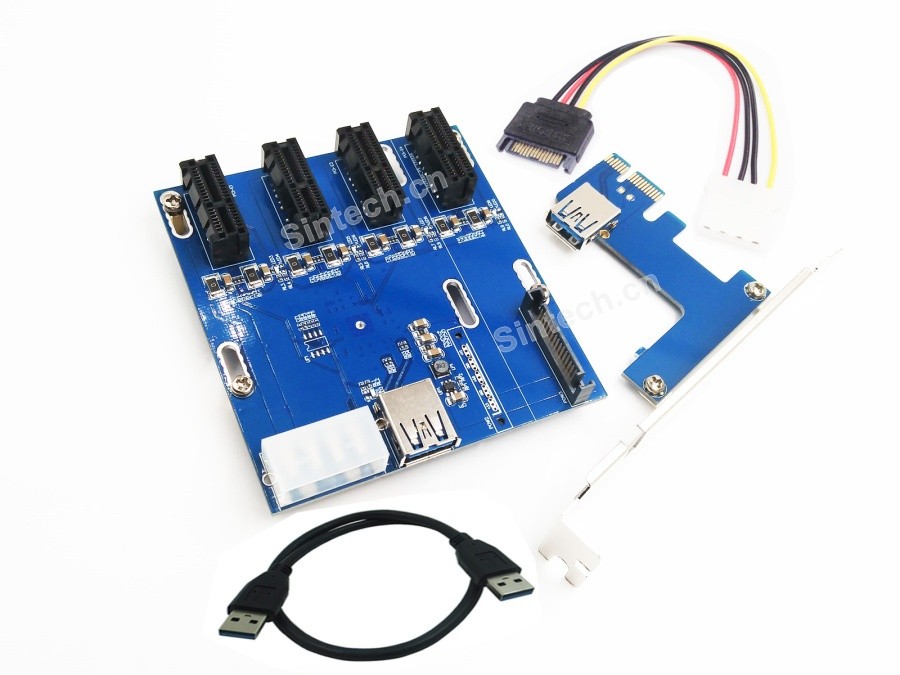 PCI-e Express 4 Port 1X Multiplier Riser Cable for Crypto Mining Bitcoin