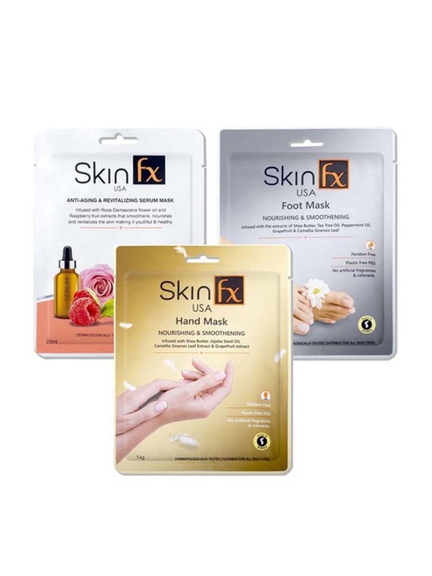 Skin Fx Nourishing Hand, Foot & Anti - aging Facial Serum Mask - Pack of 3