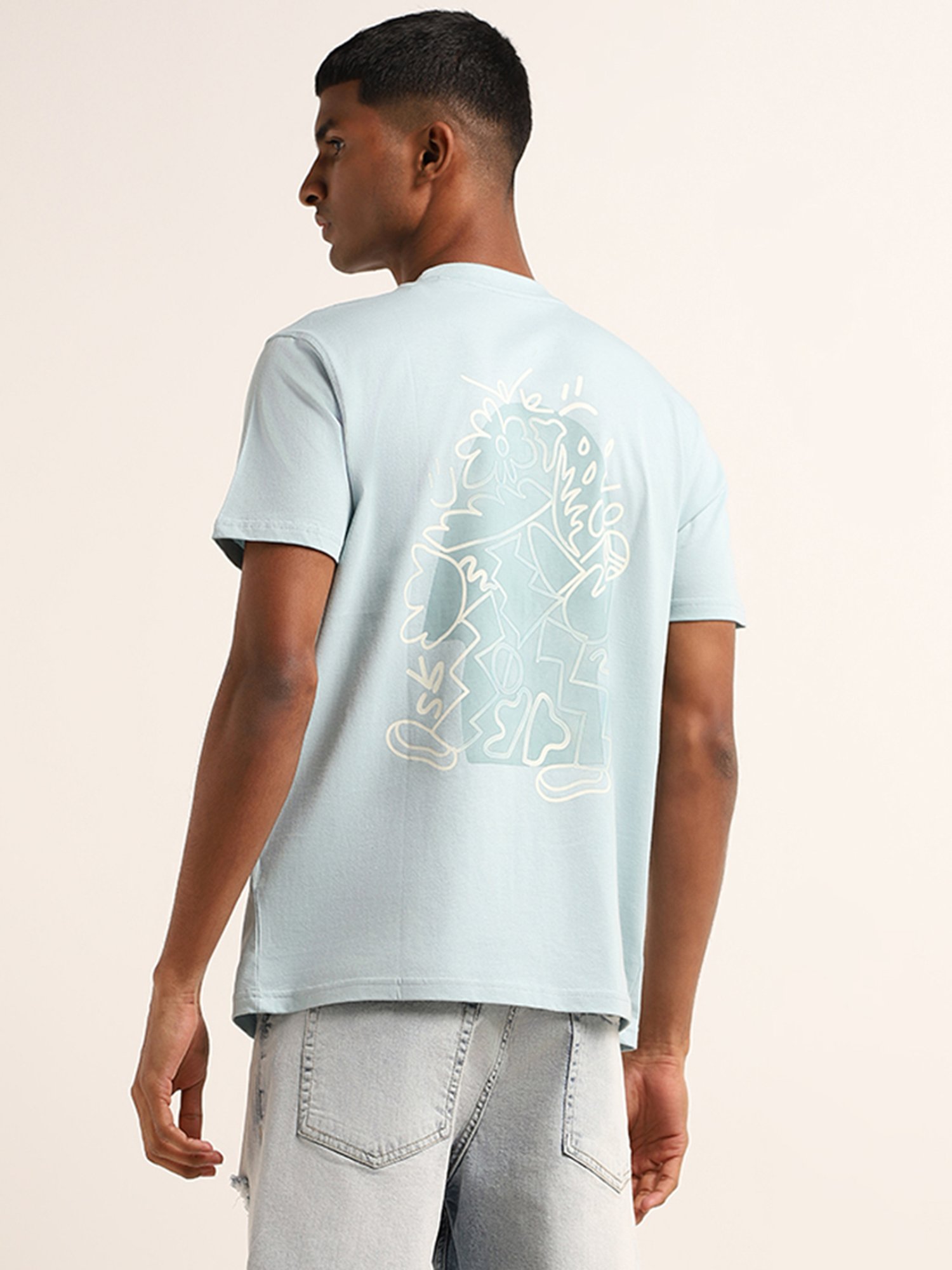 Nuon by Westside Blue Printed Slim Fit T-Shirt