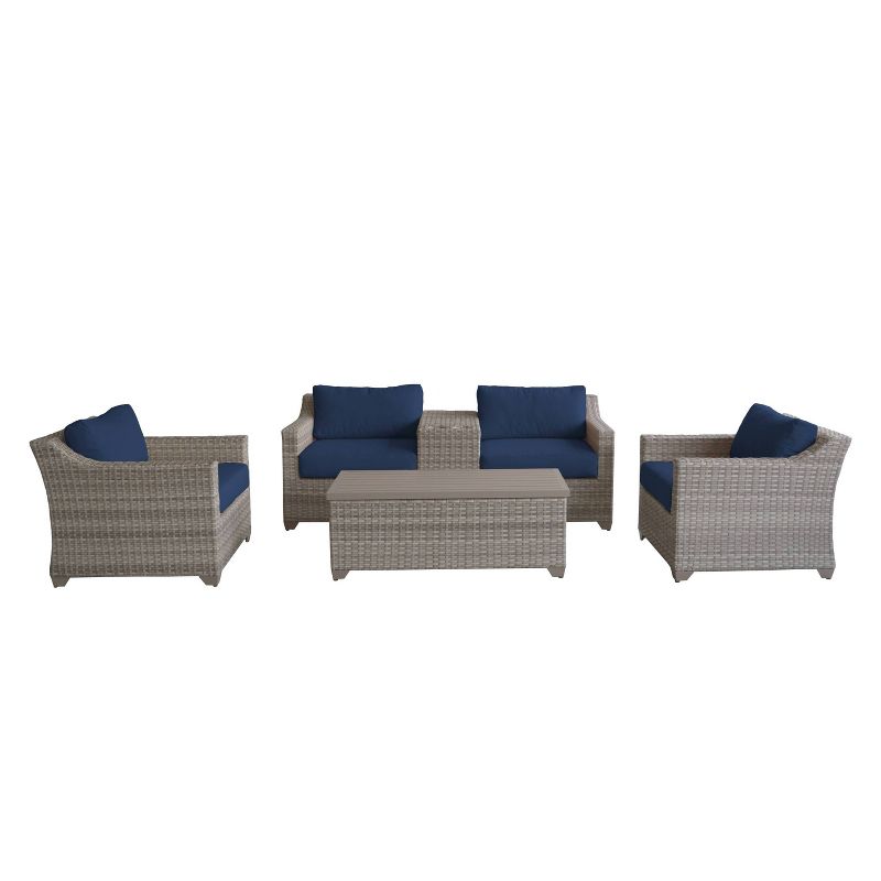 Fairmont 6pc Patio Seating Set with Cushions - Navy - TK Classics