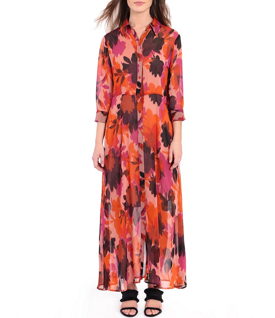 Donna Morgan Floral Button Front Shirt Maxi Dress