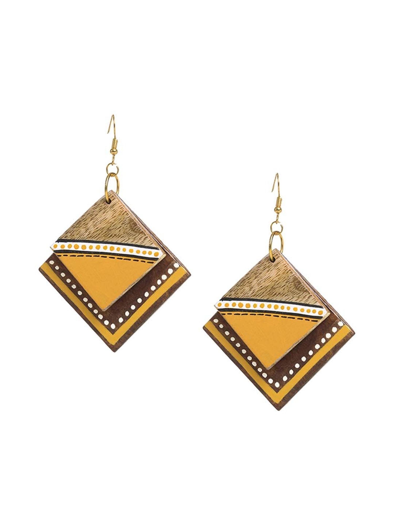 ExclusiveLane Abstract Square Handpainted Earrings in Triangular & Dotted Pattern (Sheesham Wood)