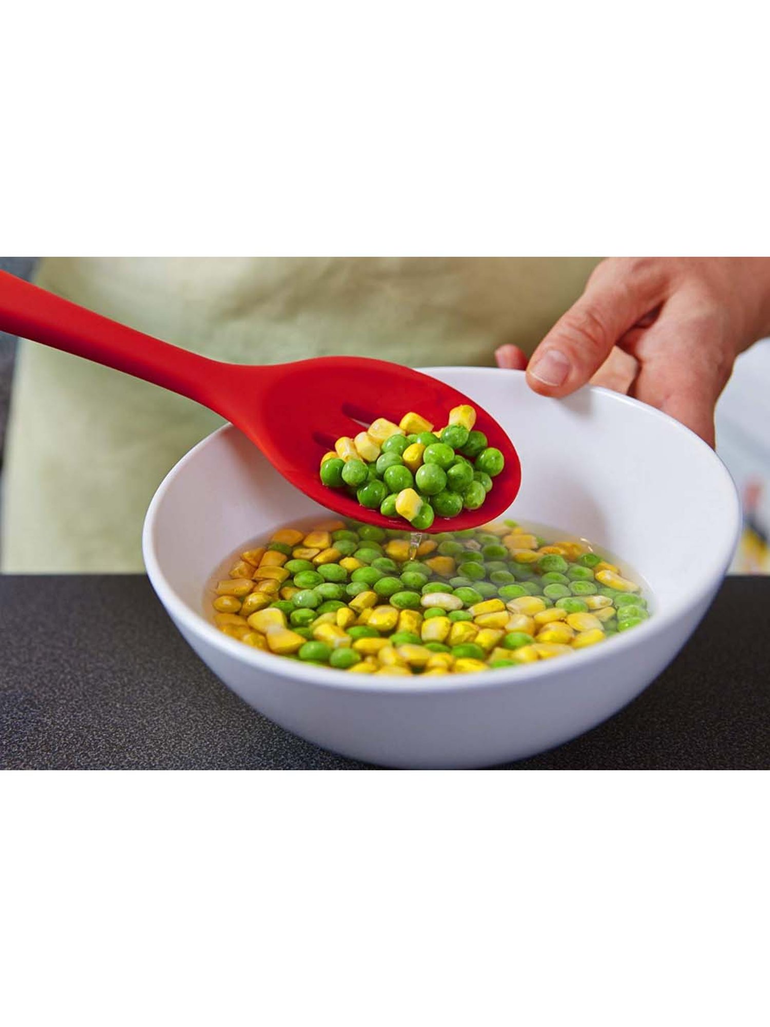 Femora Red Silicone Slotted Spoons with Grip Handle - Set of 2