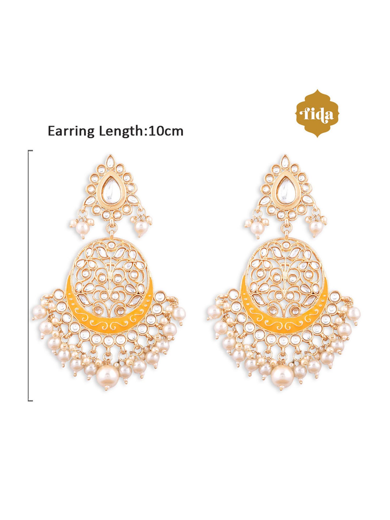 Fida Meenakari Yellow and Pearl White Dangler Earrings