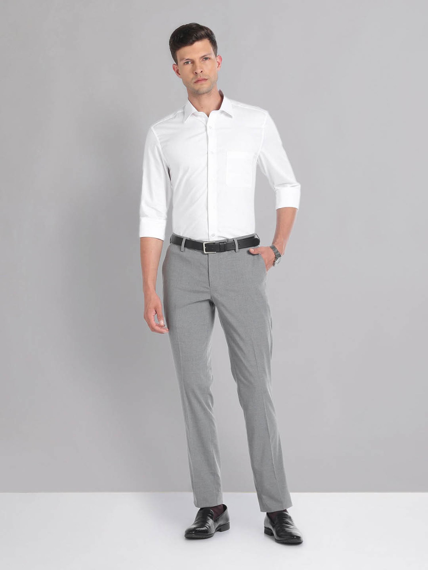 AD by Arvind Grey Slim Fit Trousers