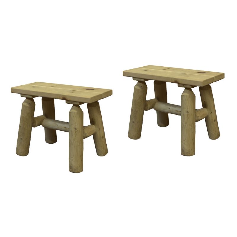 Lakeland Mills White Cedar Tree Log Wood Outdoor Patio Porch Side End Accent Bench, Natural