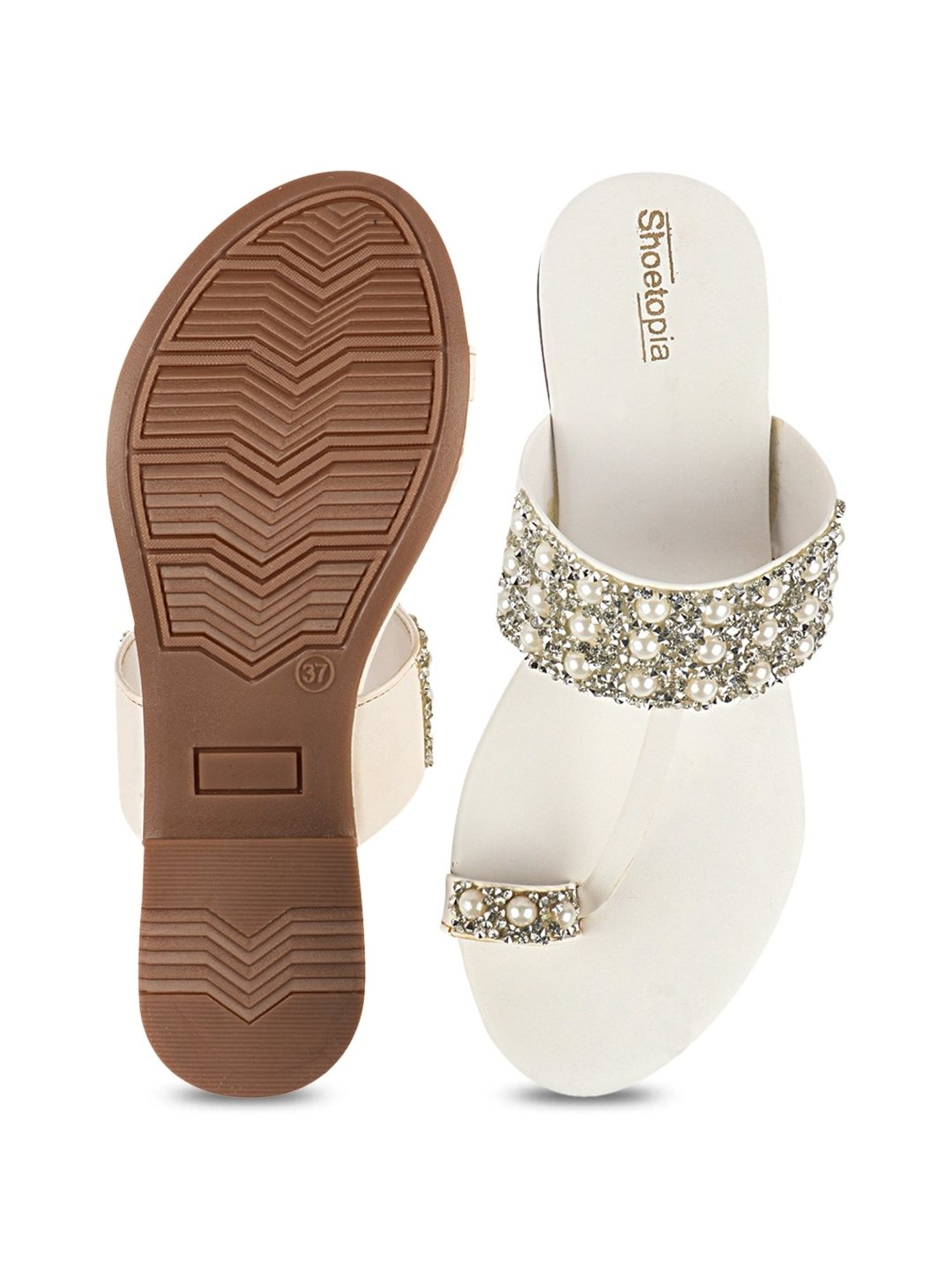 Shoetopia Women's White Toe Ring Sandals