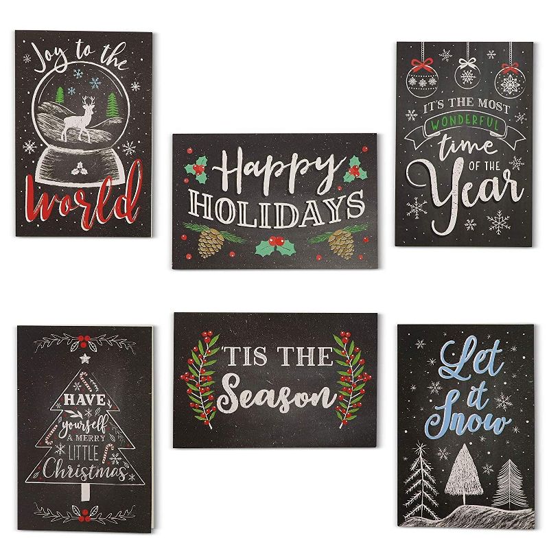 48 Pack (8 of Each) Christmas Cards with Envelopes, 4 x 6 inches, 6 Assorted Chalkboard Designs Merry Xmas Festive Themed Greeting Cards