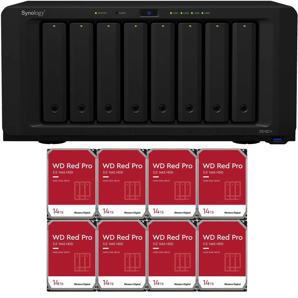 Synology DS1821+ DiskStation with 4GB RAM and 112TB (8 x 14TB) of Western Digital PRO NAS Drives Fully Assembled and Tested By CustomTechSales