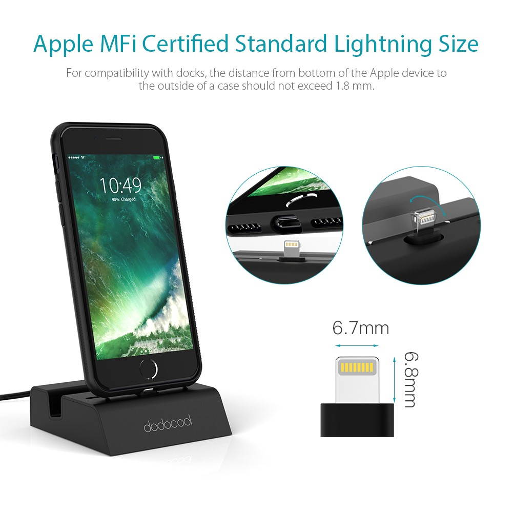 dodocool MFi Certified Lightning Charging Dock Station Support for iPhone X/8 Plus/8/7 Plus/7/SE/6s Plus/6s/6 Plus/6/5s/5c/5 iPod touch
