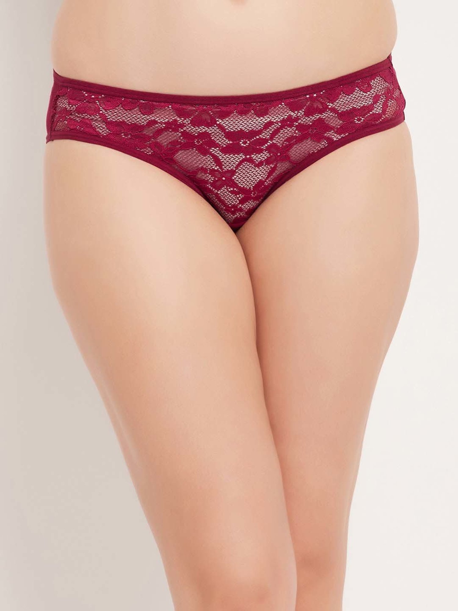 Clovia Maroon Lace Work Bikini Panty