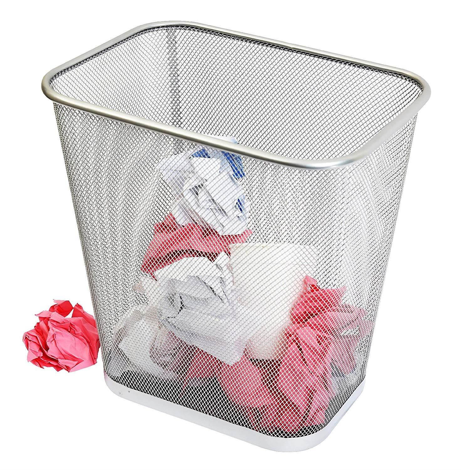 Ybmhome Steel Mesh Rectangular Open Top Waste Basket Bin Trash Can for Office Home 8x12x12 Inches 1042s-6 (6, Silver)