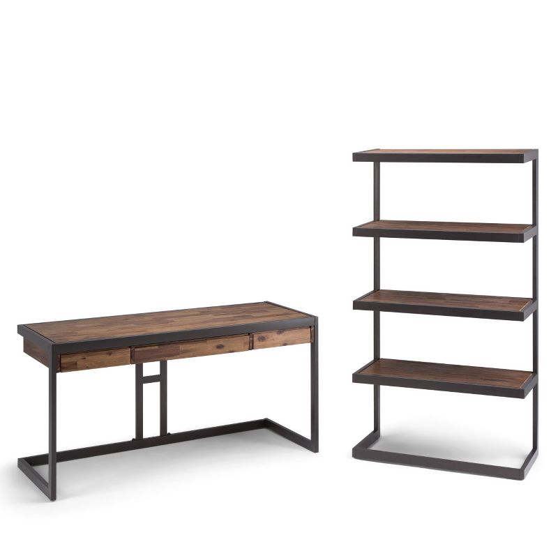 66"x36" Cecilia Solid Acacia Wood Bookshelf Rustic Natural Aged Brown - WyndenHall