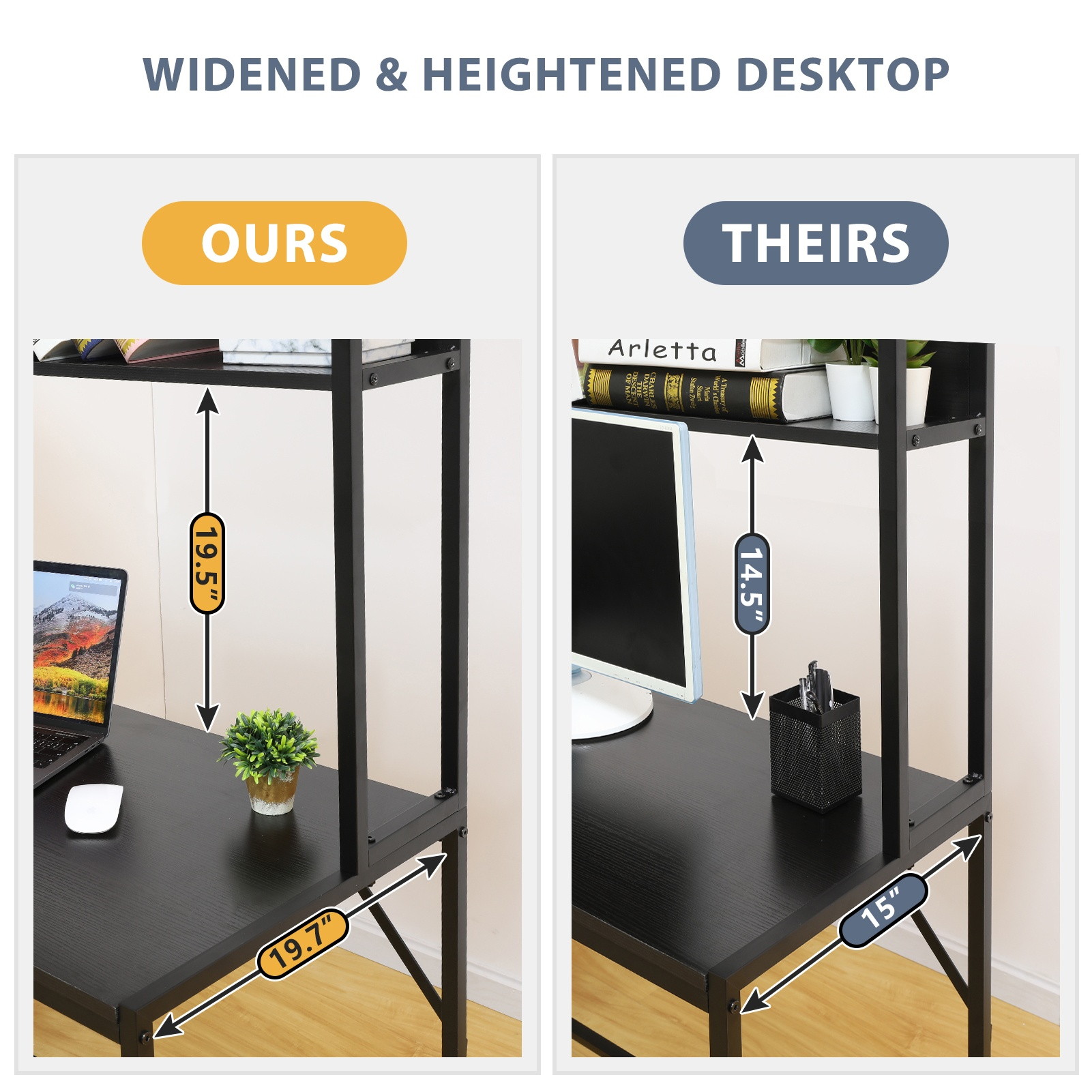 Gome L-Shaped Corner Desk with Hutch - Reversible Computer Writing Desk with Storage Bookshelf, Large PC Study Desk with Shelves, Modern Work Desk Gaming Table for Home Office