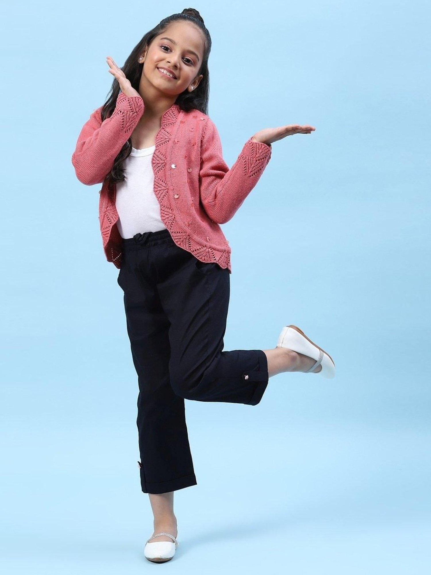 Biba Kids Pink Embellished Full Sleeves Shrug