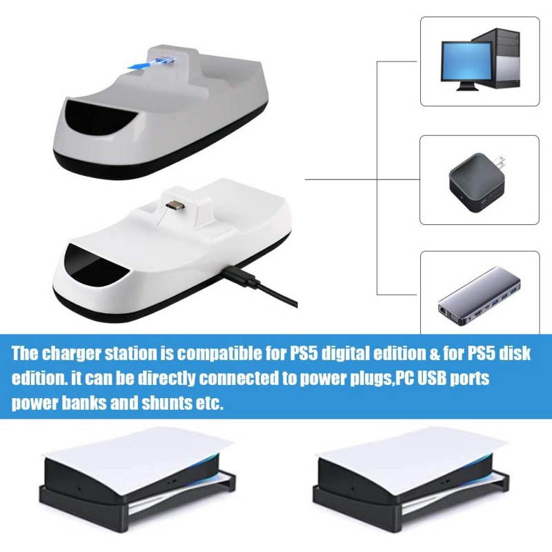 Balight Dual Charger For PS5 Controller,Wechip Fast Charging Station Charger Dock With LED Indicator Safety Chip Protection Portable Gaming Charging Station Stand For Playstation 5 / PS5 Controller