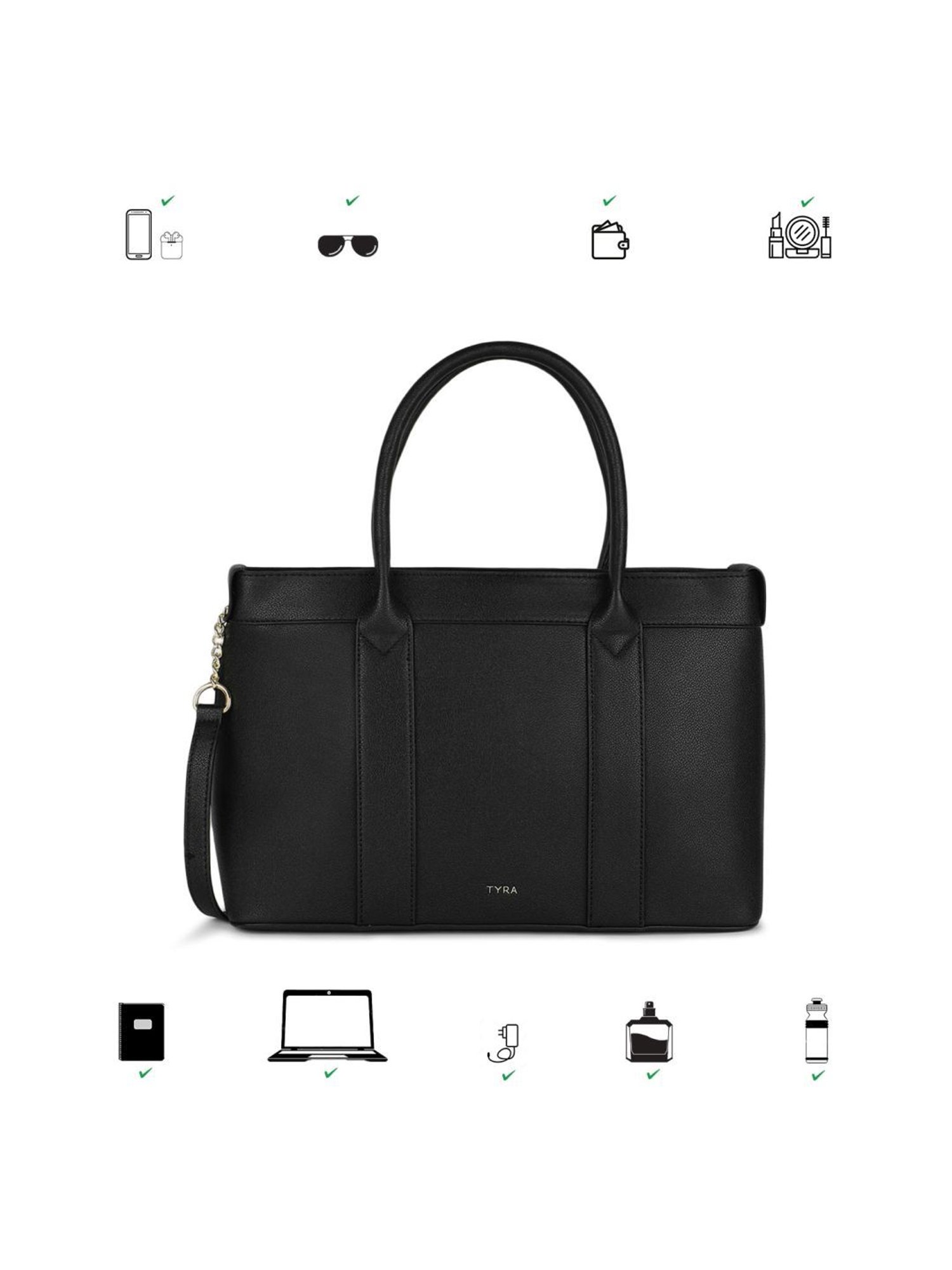 Tyra Lina Black Solid Faux Leather Tote Handbag