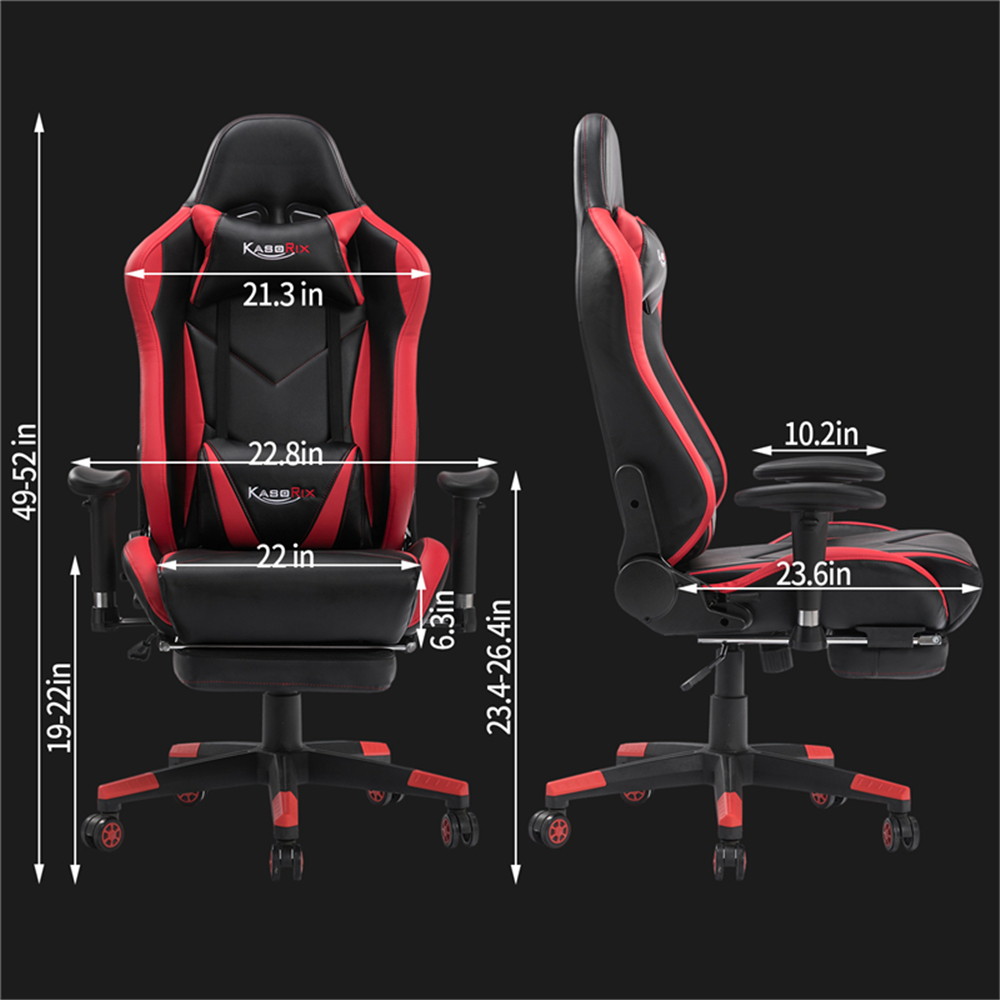 Kasorix Gaming Chair Racing Style Computer Chair with Footrest PU Leather Adjustable Gamer Chair with Headrest and Lumbar Support