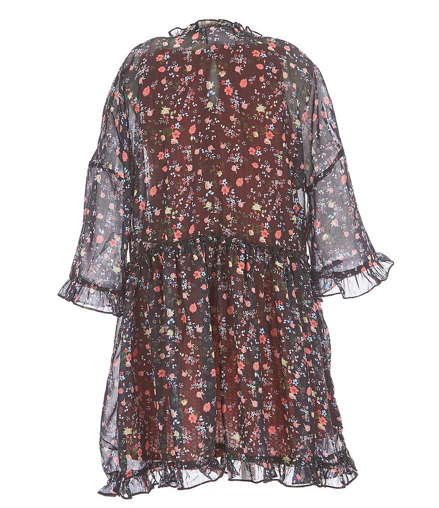 Rare Editions Big Girls 7-16 Sleeveless Tiered Dress With Printed Kimono