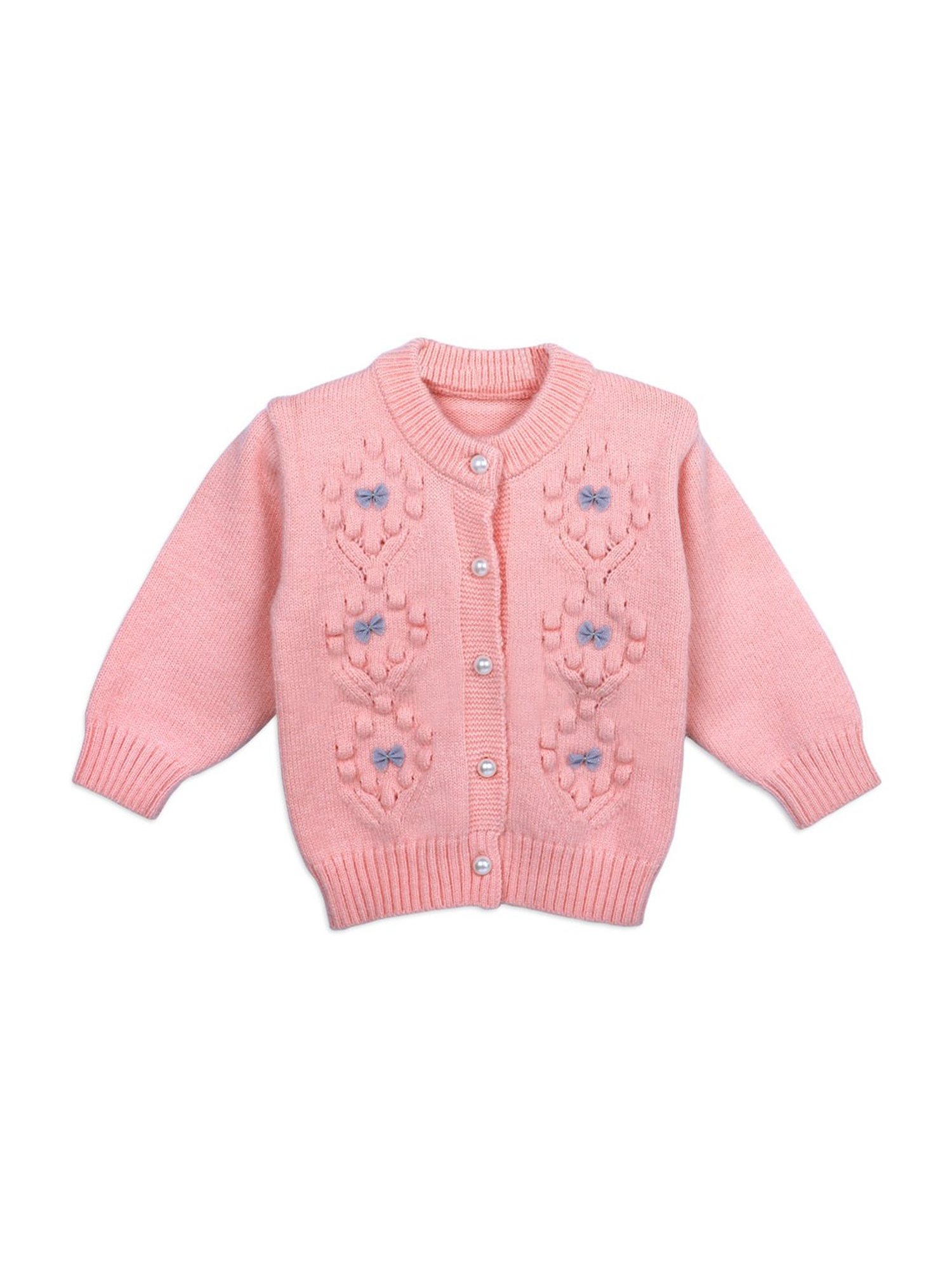 Baby Moo Kids Pink Applique Full Sleeves Sweater