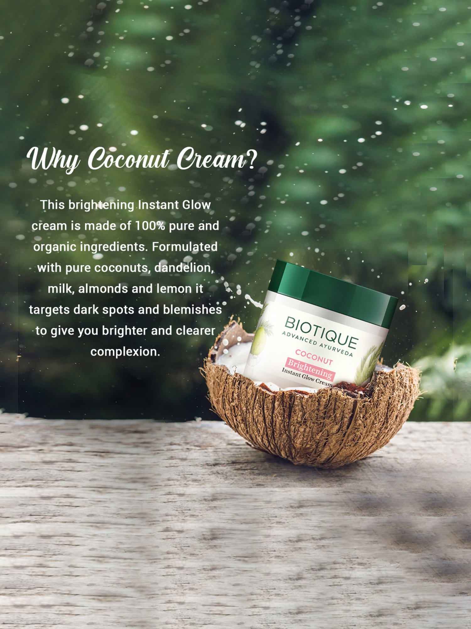 Biotique Coconut Brightening Instant Glow Cream - 50 gm
