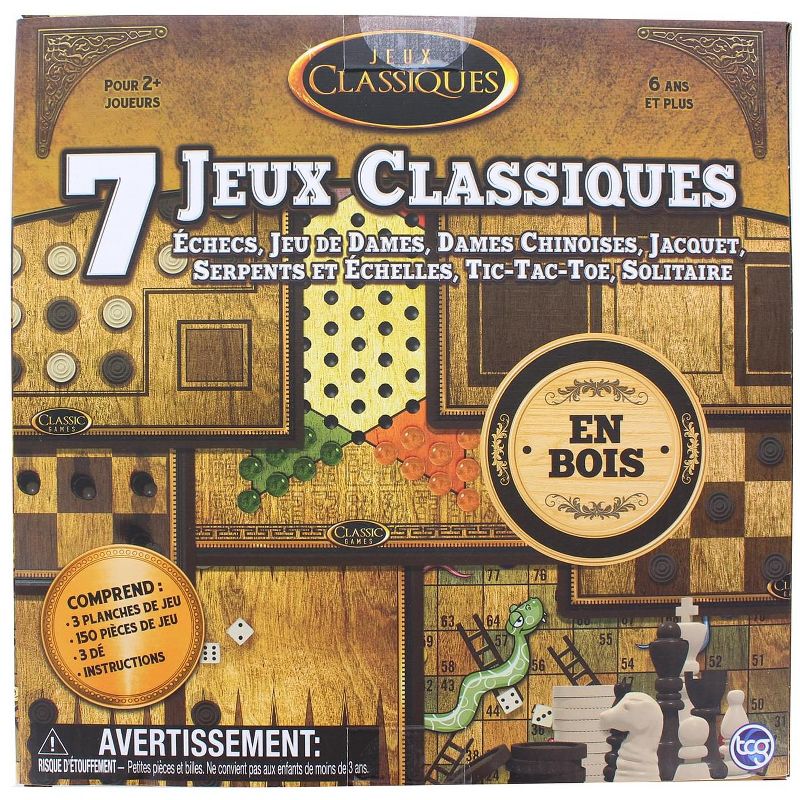 The Canadian Group Classic Games Wood 7 Classic Games Set | 3 Boards & 150 Game Pieces