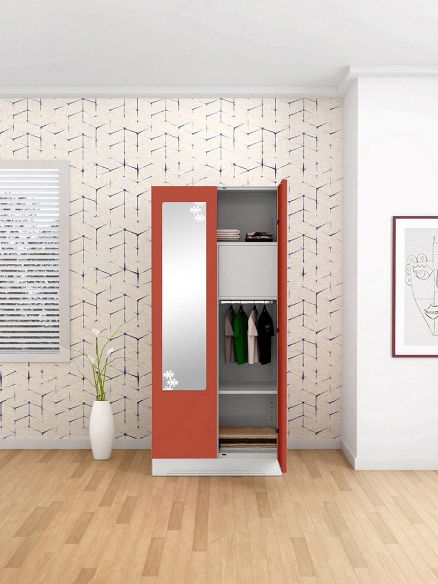 Godrej Interio Slimline 2 Door M2 Steel Almirah, (1 Year Warranty,Locker, Tex Terracotta Color)