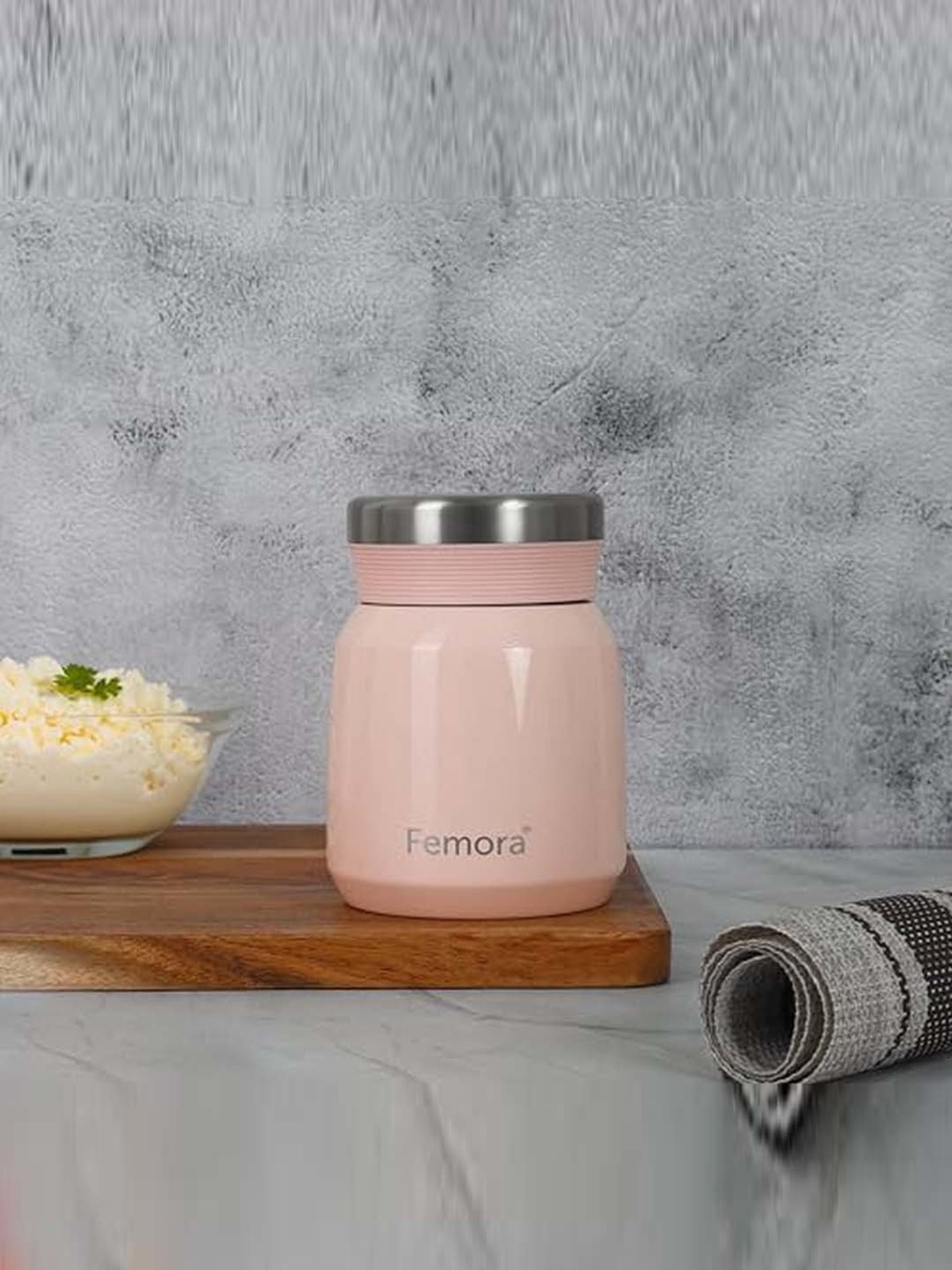 Femora Pink Stainless Steel Double Walled Thermos For Hot Food (0.3 L)