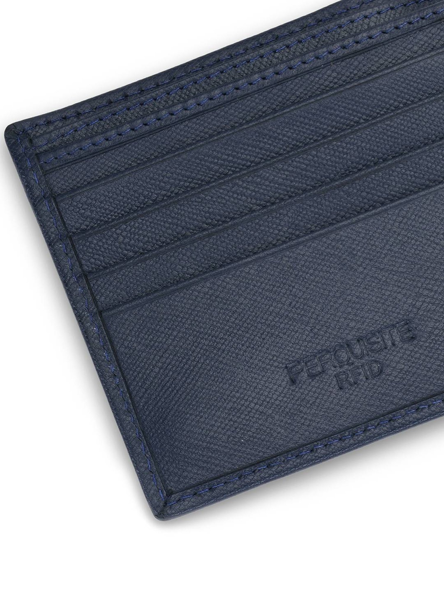 PERQUISITE Navy Casual Leather Bi-Fold Wallet for men