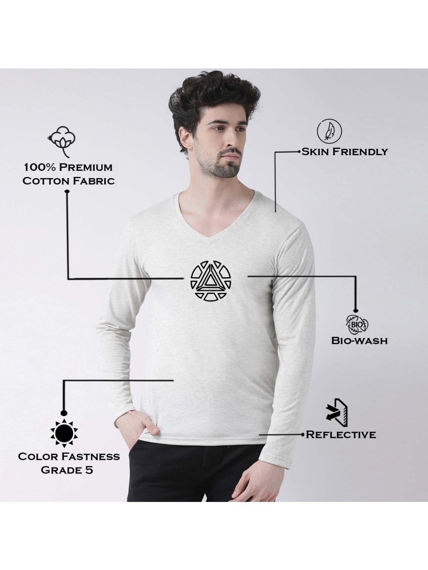 Friskers Grey Cotton Slim Fit Printed T-Shirt