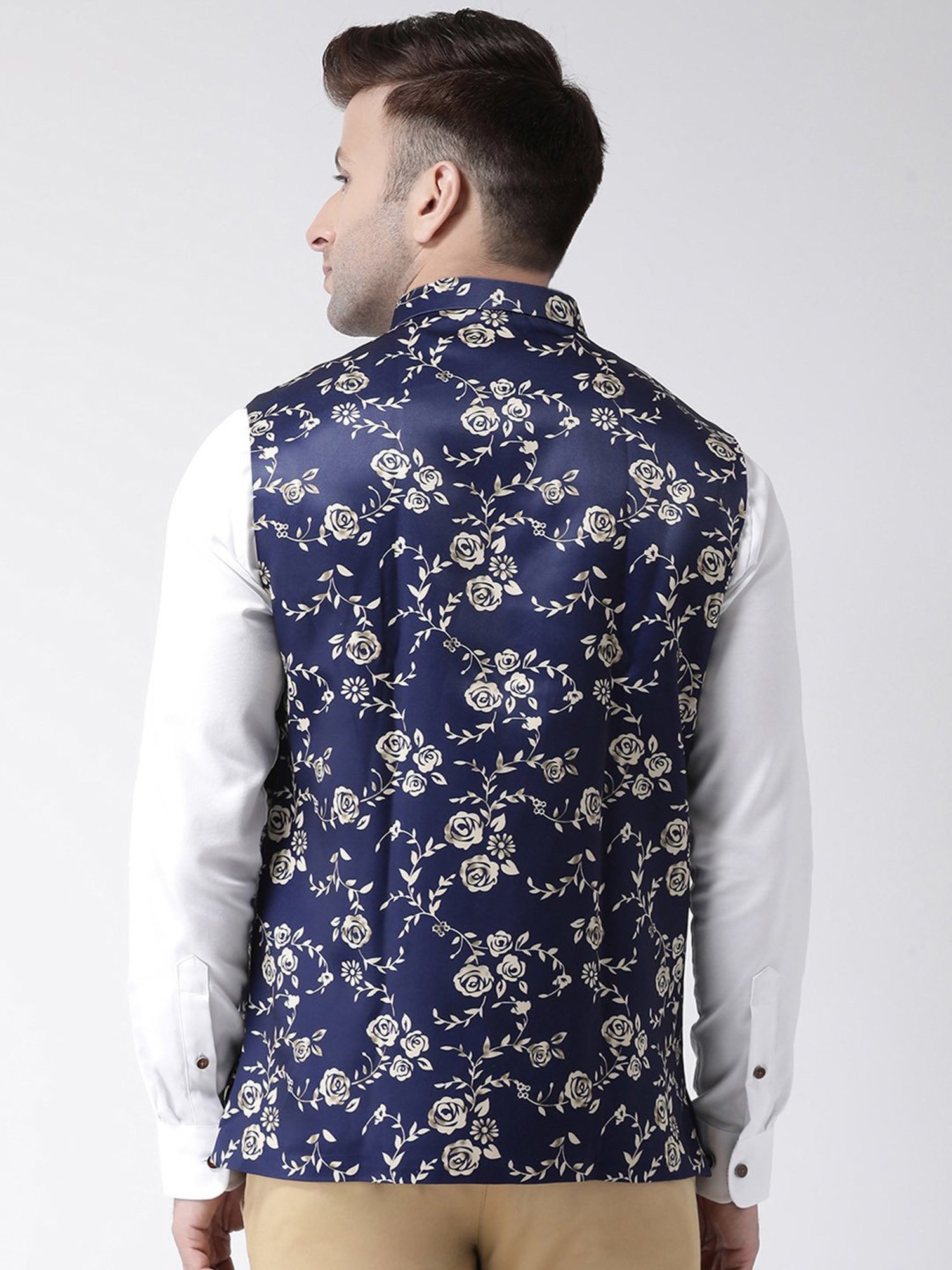 Hangup Plus Navy Regular Fit Printed Nehru Jacket