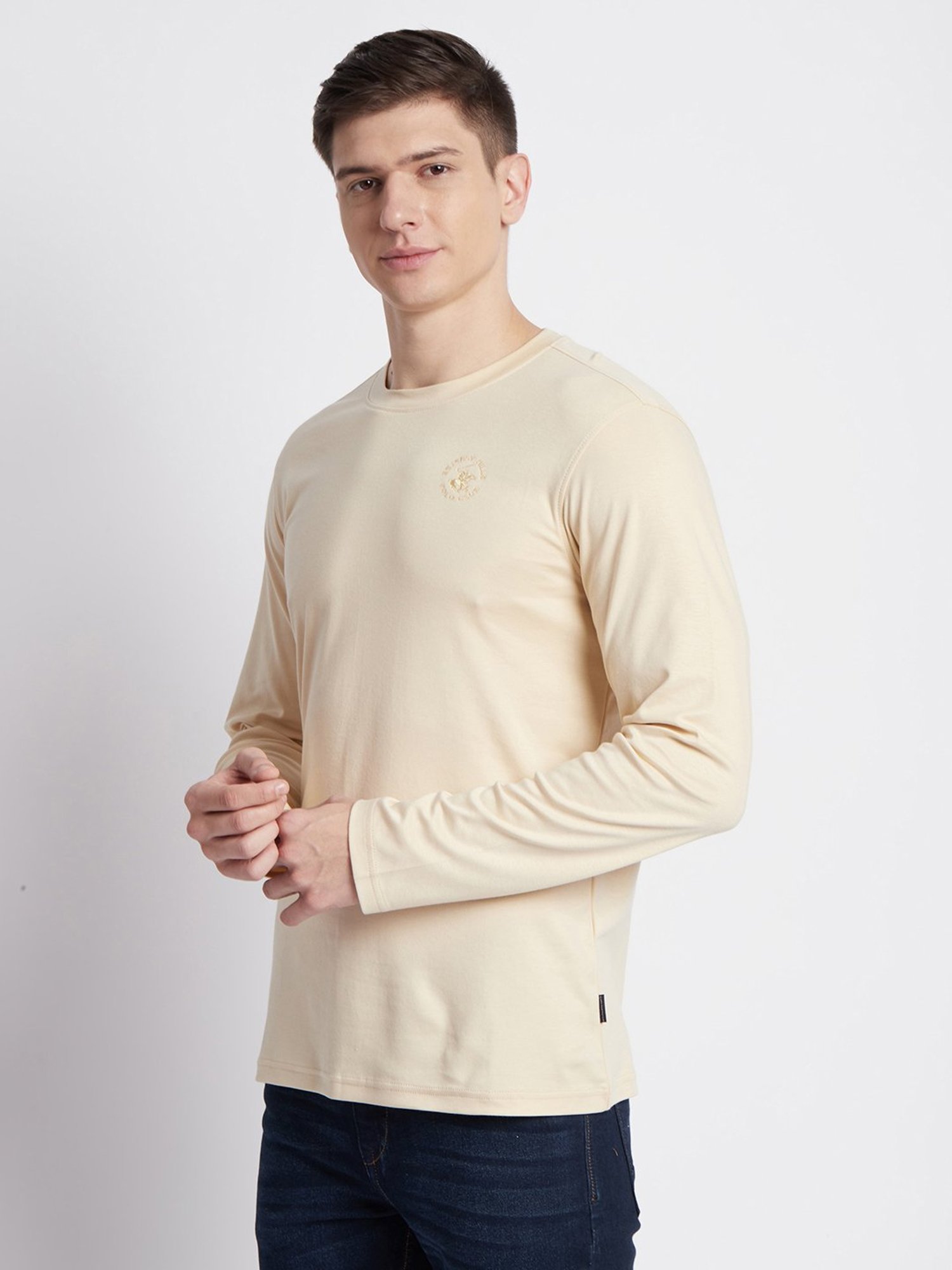 Beverly Hills Polo Club Cream Regular Fit Pure Cotton Crew T-Shirt