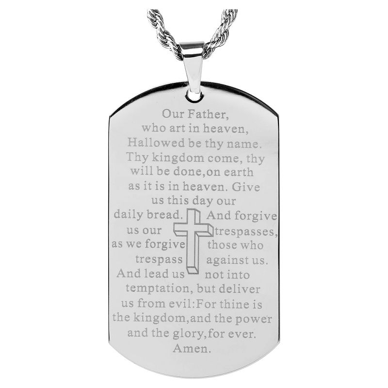 Men's Mirror Polish Stainless Steel 'Lord's Prayer' Dog Tag Necklace