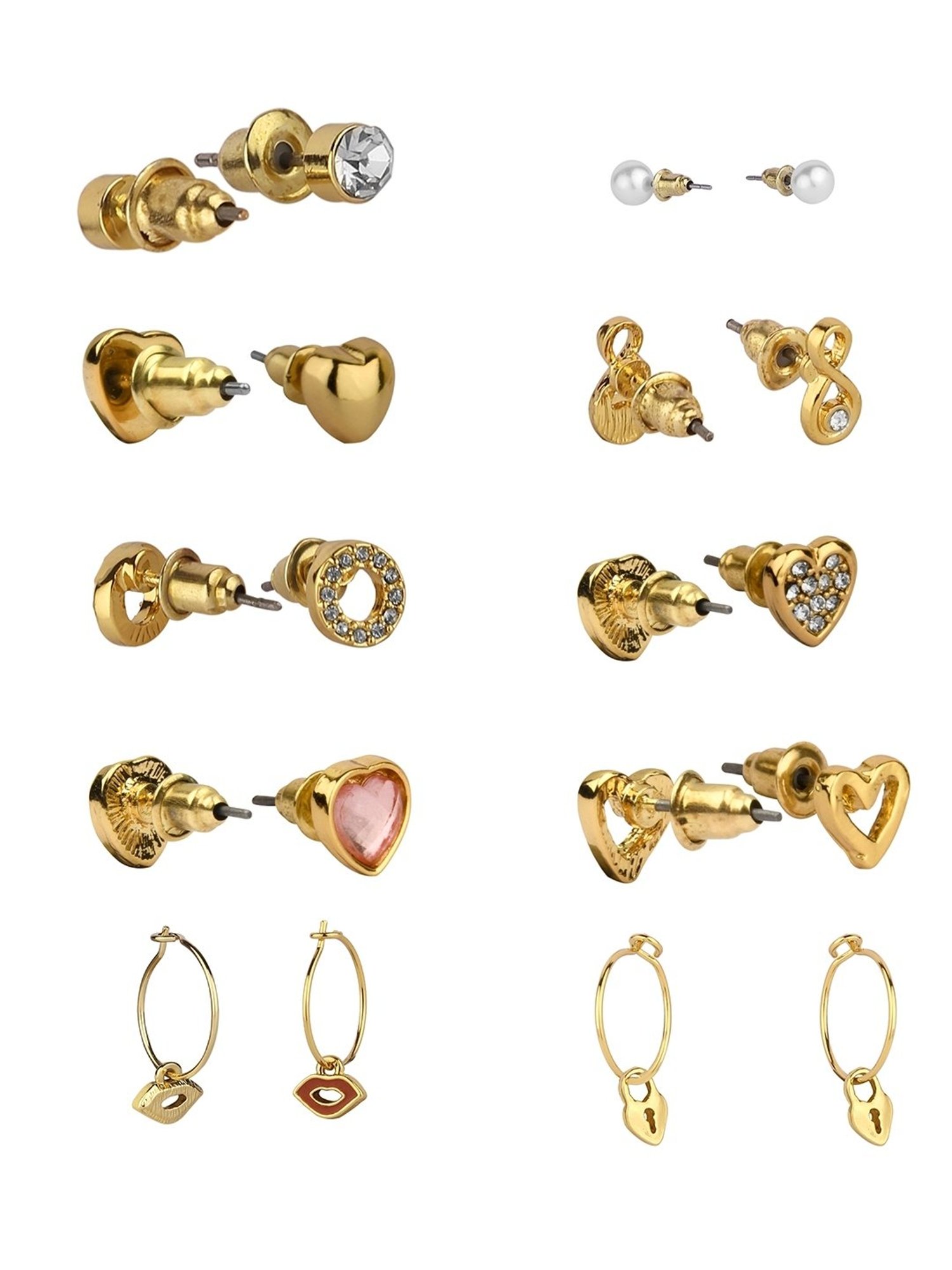 Lilly & Sparkle Set of 10 Gold-Toned 2 Bali and 8 Stud Earrings