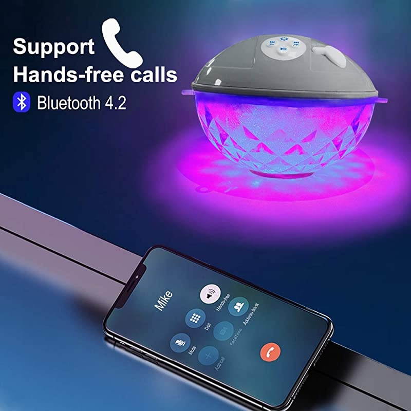 Speaker with Colorful Lights Floating Bluetooth Speaker IPX7 WaterproofBuiltin MicCrystal Clear Stereo Sound Speakers Bluetooth Wireless 50ft Range for Home Shower Outdoor Travel Gray