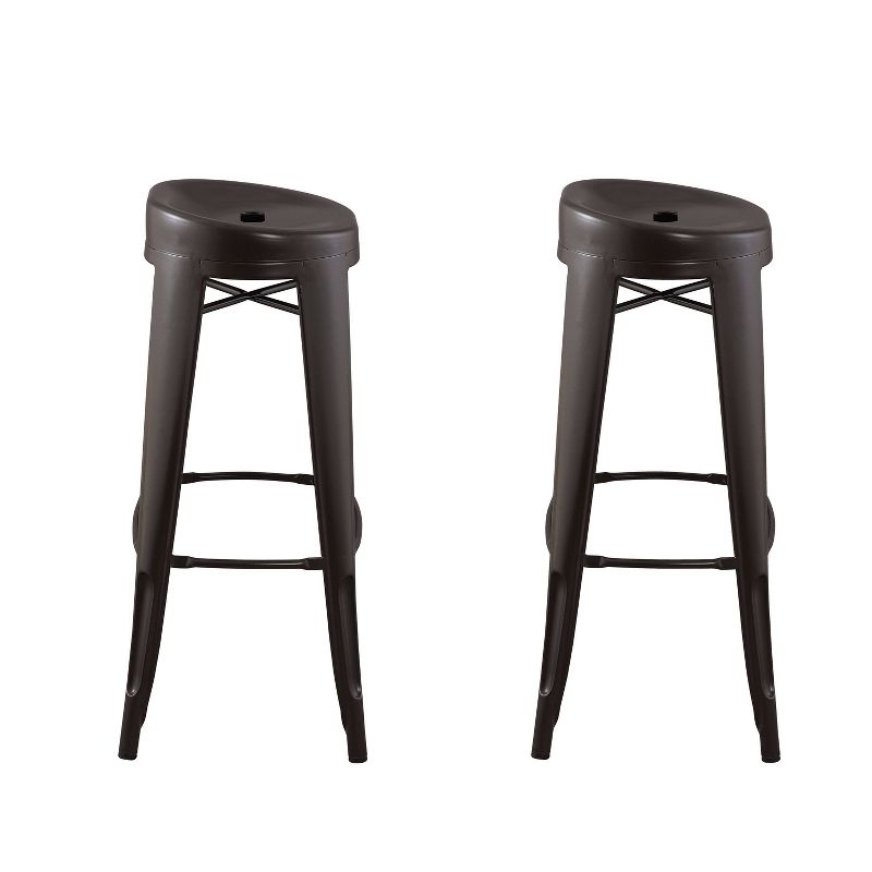 Set of 2 29" Quinn Backless Contoured Seat Barstools Steel/Antique Brown - ACEssentials