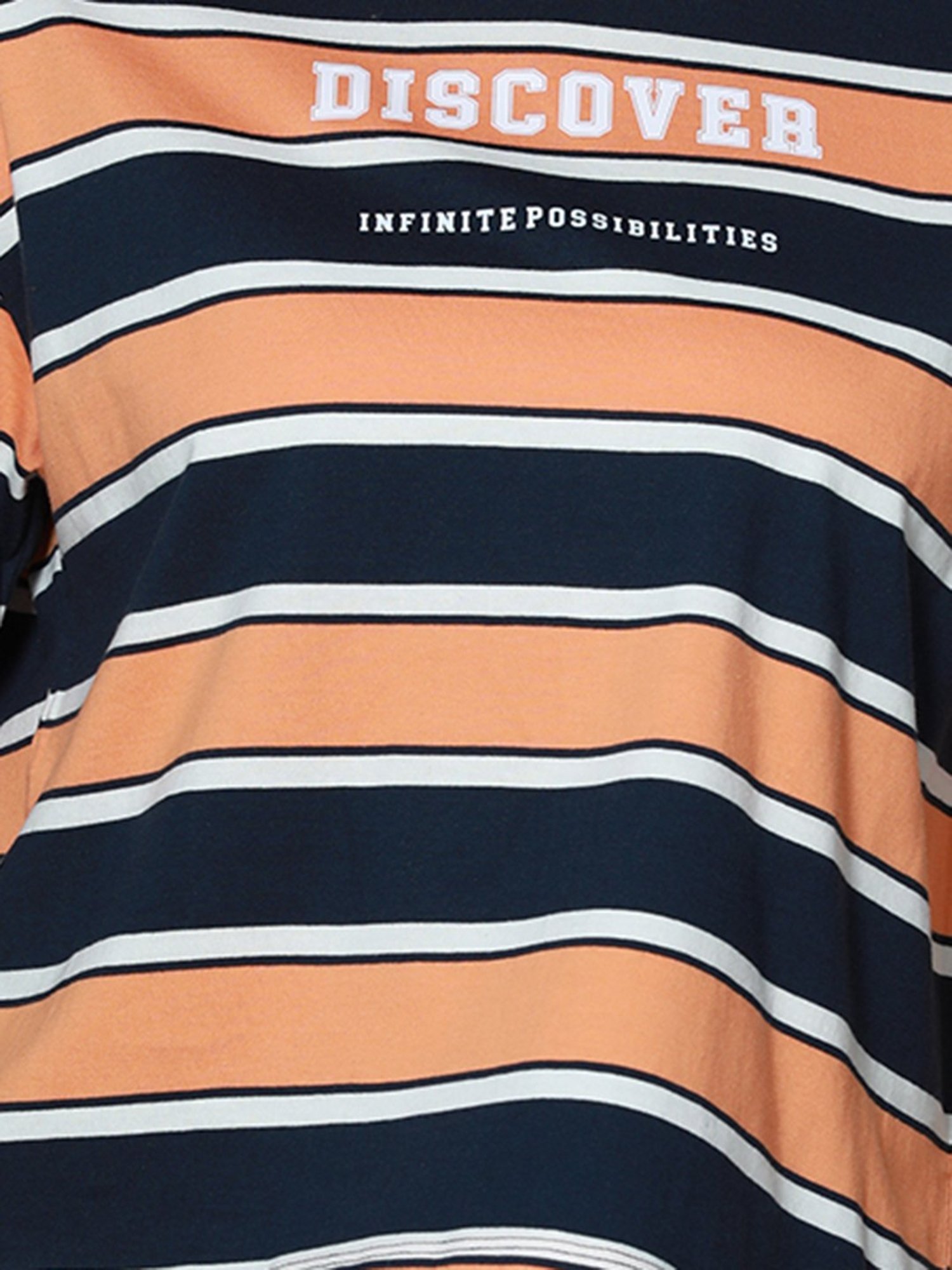 High Star Orange Cotton Stripes T-Shirt