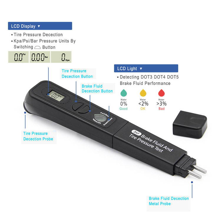 Brake Fluid And Tire Pressure Test Detector