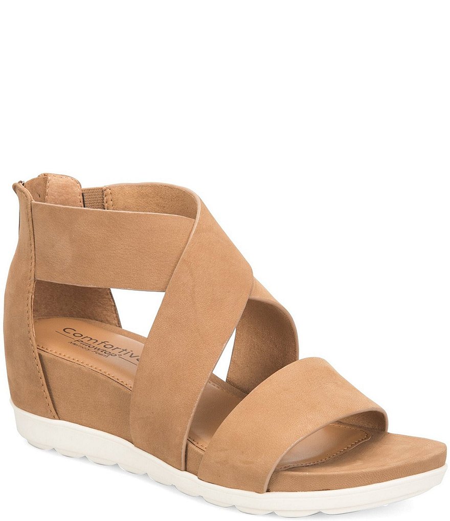Comfortiva Pacifica Nubuck Criss-Cross Strap Sporty Wedge Sandals