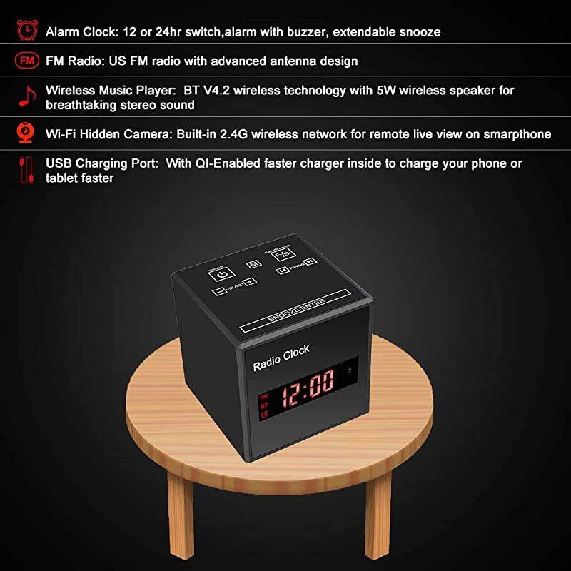 Hidden Camera Spy Cam Wireless,HD 1080P Alarm Clock,Wireless WiFi Hidden Radio Clock Alarm Bluetooth Spy Camera Nanny Surveillance Cam- HD 1080P Home Indoor Security IP Night Vision