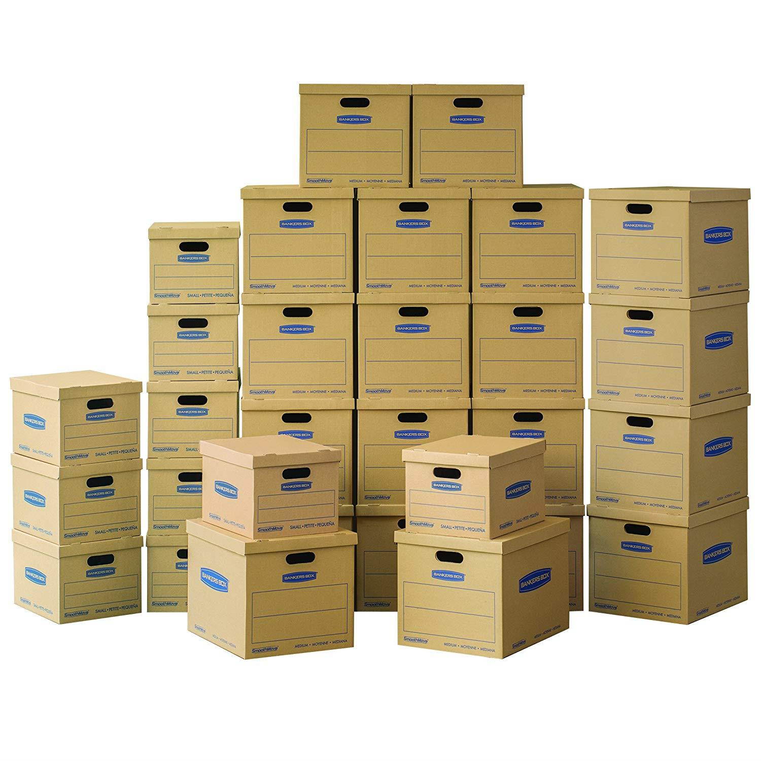 Bankers Box SmoothMove Classic Moving Kit Boxes, Tape-Free Assembly, Easy Carry Handles, 10 Small 20 Medium, 30 Pack (7716601)