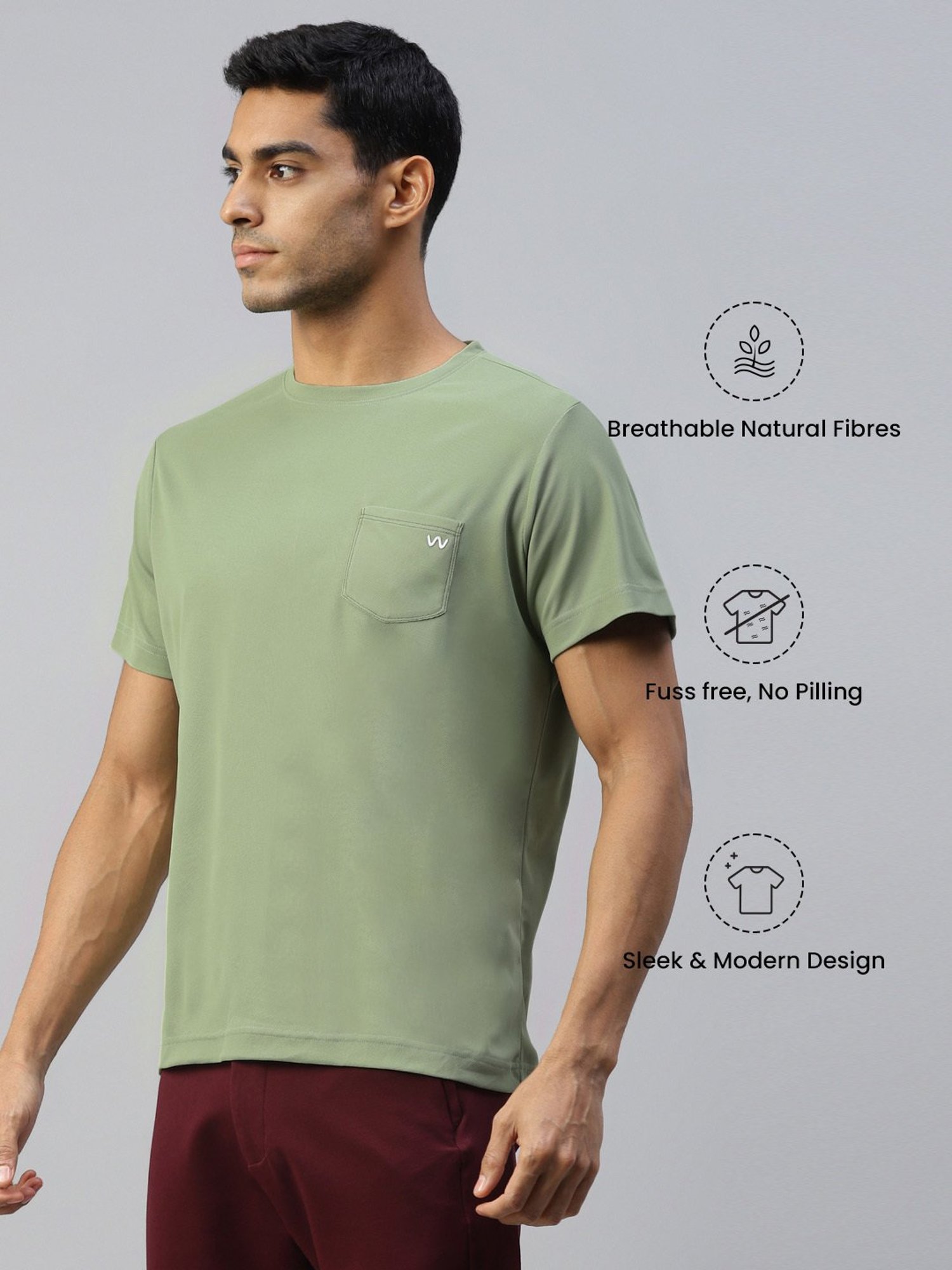 Slowave Pista Green Slim Fit Crew T-Shirt