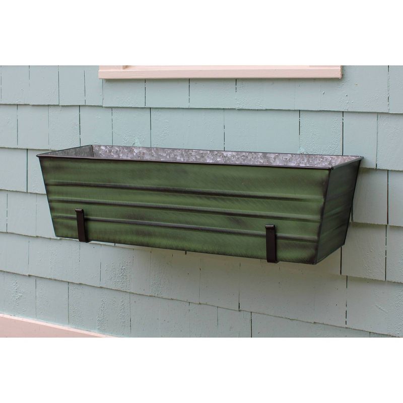 35.25" Large Galvanized Steel Flower Box with Wall Brackets Green - ACHLA Designs