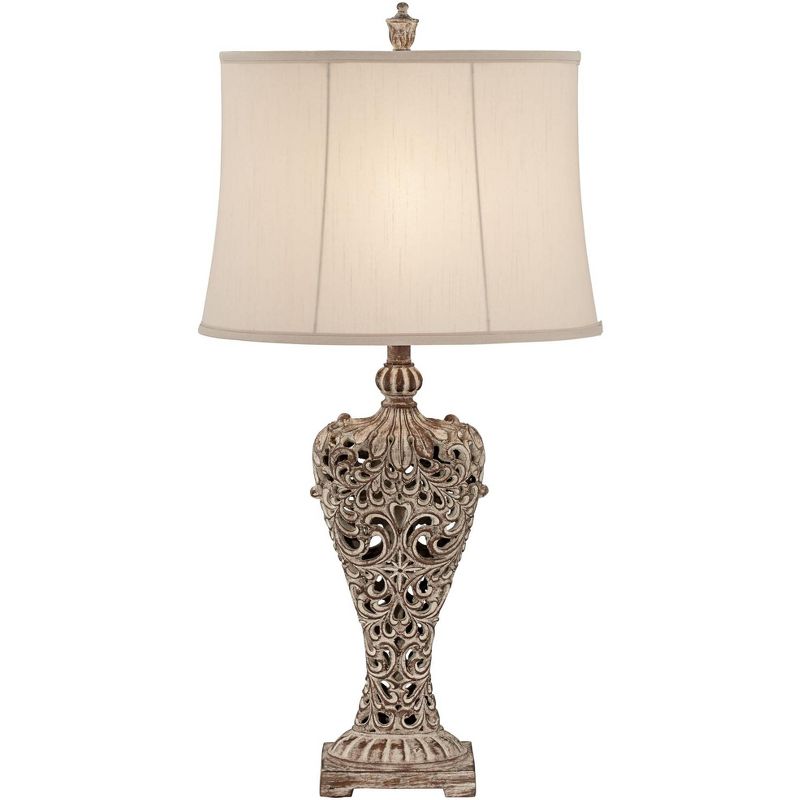 Regency Hill Antique Table Lamp Classic Gold Open Scroll Off White Oval Shade for Living Room Family Bedroom Bedside Nightstand